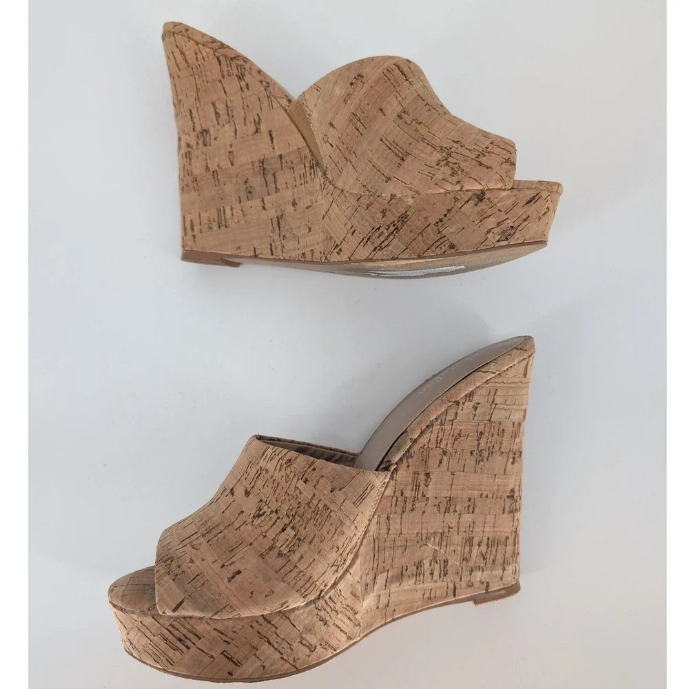Charles David Amilia‎ Cork Wedge Women 9.5 Natural Platform Slide Boho Chic Y2K